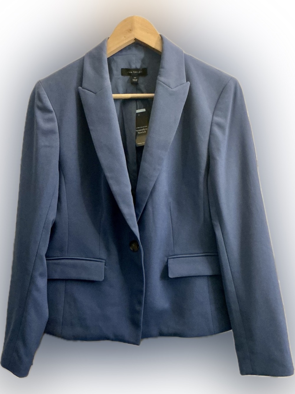 NWT Ann Taylor Petite Blue One Button Blazer Jacket Size 10P Career Office